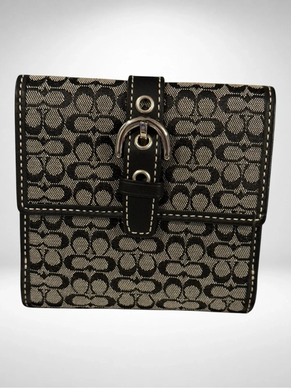 COACH Soho Signature Compact Wallet Black Jacquard Leather Buckle Y2K NWT - Picture 2 of 11